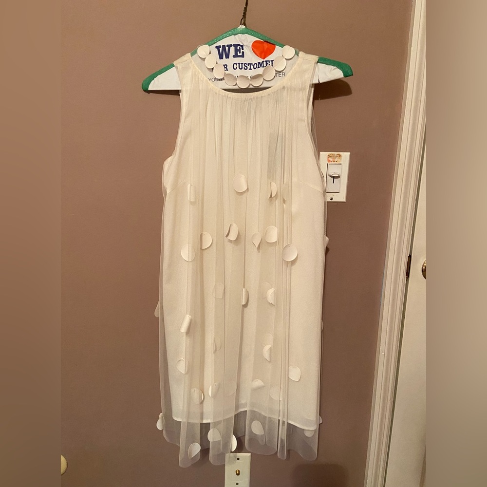 Gracia Off-White Mesh Layered Polka Dot Dress